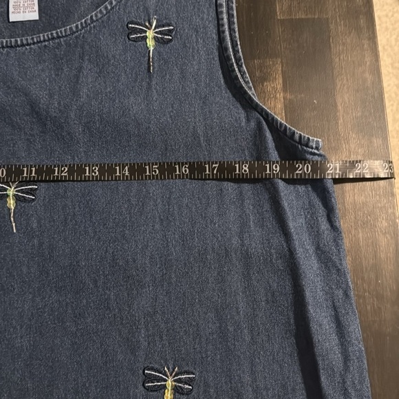 Jane Ashley Denim Embroidered Dragon Flies Sequin Beaded Dress Size Large - Picture 5 of 8